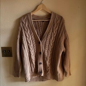 Quince Chunky Cable Knit Cardigan M 100% Cotton